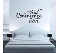 Décalcomanie de Mur French Motivational - "Tout Commence par un Rêve" - Décoration Intérieure pour Ambiance Positive & Espaces Inspirants (55x110cm)