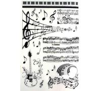 2 planches de transfert à sec noir et blanc + bâtonnet bois thème musique - 15 x 23 cm