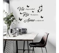 Décalcomanie Murale Française Inspirante - "Vis, Ris, Aime" avec Papillons Élégants - Motivation Quotidienne pour Chambres, Le Salon,Salle d'étude & Espaces Positifs (45x58cm)
