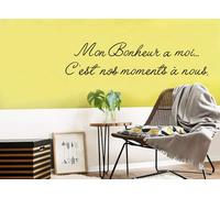 Décalcomanie Murale Française "Mon Bonheur à moi... C'est nos moments à nous" - Calligraphie Élégante pour Chambres, Salons & Espaces Intimes (30x110 cm)