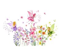 Décalcomanies murales de fée 3PCS / Set Flower Fairy Princess Wall Decs Stickers Cartoon Stickers for Girls Bedroom Butful Butterfly Art Peel and Stick for Children's Room D