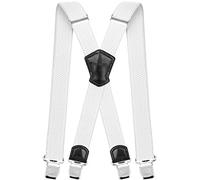 Decalen Bretelles Homme Larges Réglable Élastique Extra Fort 4 Clips en forme X (Blanc)