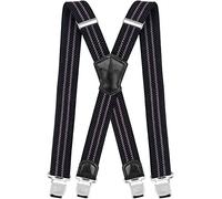 Decalen Bretelles Homme Larges Réglable Élastique Extra Fort 4 Clips en forme X (Noir Gris)