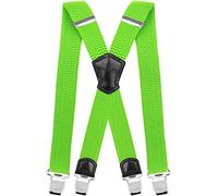 Decalen Bretelles Homme Larges Réglable Élastique Extra Fort 4 Clips en forme X (Vert Néon)