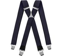 Decalen Bretelles larges réglables et élastiques en forme de X avec clips très solides pour homme, bleu marine, taille unique
