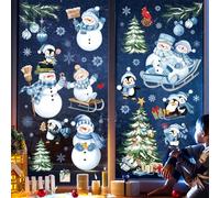decalmile Autocollant Fenêtre Noël Bonhomme de Neige Bleu Anti-Collision Stickers Pingouin Sapin de Noël Stickers Vitre Anti-Adhésifs Fenêtre Réutilisable Electrostatique Noel Maison Interieur Verre