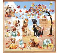 decalmile Autocollants Fenêtre Automne Feuille D'érable Citrouille Bonjour Automne Anti-Collision Stickers Jaune Feuille Chat Chien Stickers Vitre Anti-Adhésifs Fenêtre Porte Salle de Bain Décalques