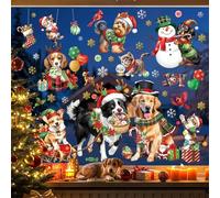 decalmile Autocollants Fenêtre Noël Chiens Chats Anti-Collision Stickers Bonhomme de Neige Flocons de Neige Stickers Vitre Anti-Adhésifs Fenêtre Réutilisable Electrostatique Hiver Vitre Decoration