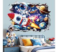 decalmile Stickers Muraux 3D Astronaute Fusée Autocollant Mural Espace Planète Étoiles Solaire Système Décoration Murale Chambre Salle de Jeux Bébé Pépinière