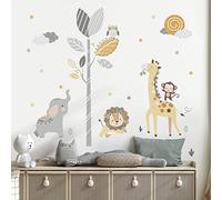 decalmile Stickers Muraux Animaux de la Jungle Arbre Autocollant Mural Éléphant Lion Girafe Décoration Murale Chambre Enfants Bébé Pépinière