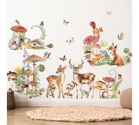 decalmile Stickers Muraux Animaux des Bois Cerf Autocollant Mural Champignon Écureuil Papillon Décoration Murale Chambre Enfants Bébé Pépinière Salon