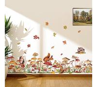 decalmile Stickers Muraux Animaux Foret Écureuil Autocollant Mural Champignon Feuilles Automne Décoration Murale Chambre Enfants Bébé Pépinière Salon
