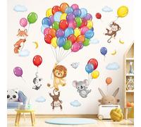 decalmile Stickers Muraux Animaux Montgolfière Autocollant Mural Forêt Singe Lion Koala Ballon Décoration Murale Bébé Pépinière Chambre Enfants Salle de Jeux