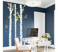 decalmile Stickers Muraux Arbre Grand Bouleau Autocollant Mural Arbres Blancs Oiseaux Décoration Murale Chambre Salon Salle à Manger(H:205 CM)