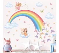 decalmile Stickers Muraux Arc en Ciel Autocollant Mural Fée Étoile Nuage | Stickers Décoratifs Muraux Peel and Stick, Décoration Murale Amovible et Sûre pour Murs, Sticker Mural Couleurs Vives
