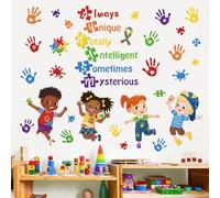 decalmile Stickers Muraux Autisme Enfants Autocollant Mural Citation et Lettres Empreintes de Mains Décoration Murale Chambre Enfants Bébé Pépinière Salle de Classe