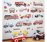 decalmile Stickers Muraux Camion de Pompiers Voiture Autocollant Mural Transport Voitures Véhicules Décoration Murale Garçon Chambre Enfants Salle de Jeux