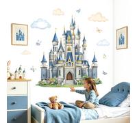 decalmile Stickers Muraux Château Bleu Autocollant Mural Fleur Papillon | Stickers Décoratifs Muraux Peel and Stick, Décoration Murale Amovible et Sûre pour Murs, Sticker Mural Couleurs Vives