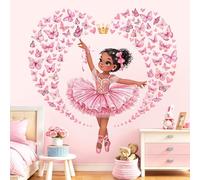 decalmile Stickers Muraux Danseuse Ballerine Rose Autocollant Mural Fille Princesse Papillons Rose Décoration Murale Bébé Fille Chambre Enfants Pépinière
