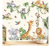 decalmile Stickers Muraux Enfant Animaux de la Jungle Arbre Branche Autocollant Mural Girafe Éléphant Lion Décoration Murale Bébé Pépinière Chambre Enfants