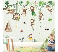 decalmile Stickers Muraux Enfant Animaux Sauvages Singe Autocollant Mural Animaux de la Jungle Arbre Branche Vigne Décoration Murale Bébé Pépinière Chambre Enfants