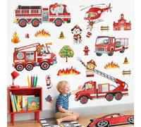 decalmile Stickers Muraux Enfant Camion de Pompiers Autocollant Mural Voiture Transport Véhicules Chantier Animaux Jungle Décoration Murale Garçon Chambre Enfants Salle de Jeux