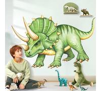 decalmile Stickers Muraux Enfant Dinosaures Grands Autocollant Mural Vert de Triceratops Dino Décoration Murale Chambre Bébé Garçon Salle de Jeux