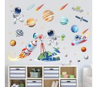 decalmile Stickers Muraux Espace Planete Autocollant Mural Astronaute Fusée Étoiles Décoration Murale Chambre Enfants Bébé Pépinière Salon