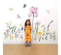 decalmile Stickers Muraux Fleur de Jardin Autocollant Décoratifs Narcisse Iris Libellule Décoration Murale Chambre Fille Salon TV Mur Accueil