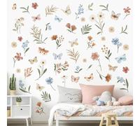 decalmile Stickers Muraux Fleurs Boho Autocollant Mural Fleur Sauvage Papillon Décoration Murale Chambre Fille Salon Chambre Enfants