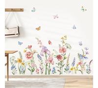 decalmile Stickers Muraux Fleurs de Jardin Autocollant Mural Floral Iris Papillons Décoration Murale Chambre Fille Salon Salle de Cours