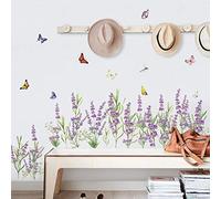 decalmile Stickers Muraux Lavande Fleurs Coin Plinthe Autocollant Mural Herbe Baseboard Décoration Murale Chambre Enfants Salon