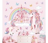 decalmile Stickers Muraux Licorne Arc-en-ciel Autocollant Mural Château | Stickers Décoratifs Muraux Peel and Stick, Décoration Murale Amovible et Sûre pour Murs, Sticker Mural Couleurs Vives