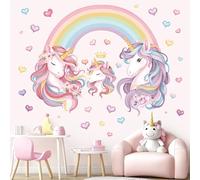 decalmile Stickers Muraux Licorne Arc-en-ciel Autocollant Mural Enfants Licorne Cœurs Décoration Chambre Fille Enfants Bébé Pépinière Mur