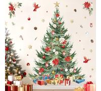 decalmile Stickers Muraux Noël pour Fenêtre Grand Sapin de Noël Autocollant Mural Fenetre Arbre de Noel Flocon de Neige Fleurs Décoration Murale Noel Porte Fenêtre Vitrine Vitre