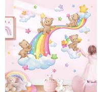 decalmile Stickers Muraux Ourson Arc en Ciel Autocollant Mural Animaux Étoile Nuages Colorés Décoration Murale Bébé Fille Chambre Enfants Pépinière
