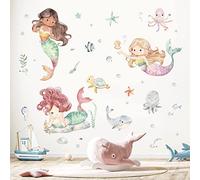decalmile Stickers Muraux Sirène Sous La Mer Autocollant Mural Baleine Poisson Tropicaux Océan Décoration Murale Chambre Bébé Fille Salle de Bain