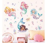 decalmile Stickers Muraux Sous la Mer Sirène Autocollant Mural Océan Poisson Tortue Décoration Murale Chambre Enfants Bébé Fille Salle de Bain