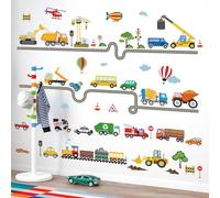 decalmile Stickers Muraux Transport Voitures Routier Autocollant Mural Construction Véhicules Tracteurs Décoration Murale Garçon Chambre Enfants Salle de Jeux