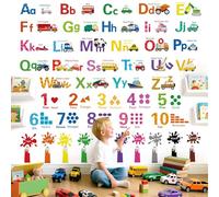 decalmile Stickers Muraux Voitures Transport Alphabet ABC Autocollant Mural Numéro Inspirante Décoration Murale Chambre Enfants Salle de Classe Salle de Lecture