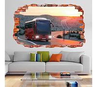 Décalque d'art mural Bus Coach Autoroute Sunrise 3D Wall Sticker Mural Decal Kids Room Home Decor Dg6 65x97cm