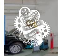 Décalque de fenêtre Mécanique Coeur Steampunk Moteur Garage Art Vinyle Stickers Muraux Auto Service De Réparation De Voiture Boutique Décor Wallpaper42x47cm