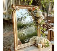 Décalque Miroir « Bienvenue À Notre Mariage », Texte Personnalisé Nom Date Autocollant Vinyle, Anniversaire De Mariage Fiançailles Décoration Murale, Pour Réception Ou Cérémonie(16x58inch)