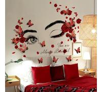 Décalque mural inspirant,Rose Beauté Fille Sticker Mural Visage Yeux avec12pcs 3D Papillon,Sticker mural féminin confiant, Décalcomanies d'art amovibles pour chambre à coucher et salon