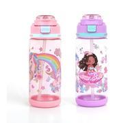 decalsweet 2 Pièces Gourde Enfant, Anti-Fuite, 600ml Maternelle avec Paille, Verrouillage Sécurisé, Bouteille Enfant pour École & Sport, Gourde Sport pour Filles et Garçons (Sirène & Licorne Rose)