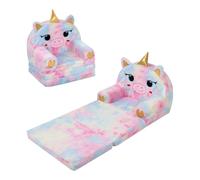 decalsweet Canapé pour Enfants Canapé-Lit Convertible 2 en 1, Peluche Pliable Fauteuil Soft avec Fermeture Éclair, Chauffeuse Enfant Stable pour Chambre d'enfant, Petit Canapé Bebe Licornes