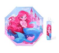 decalsweet Parapluie Pliant Enfant Anti-UV, Parapluie Compact Léger Automatique Anti-Rebond avec Bande Réfléchissante, Mini Parapluie de Voyage pour Bebe, Filles, Garçons, Château de la Sirène