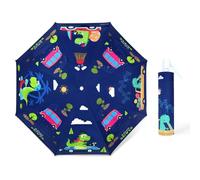 decalsweet Parapluie Pliant Enfant Anti-UV, Parapluie Compact Léger Automatique Anti-Rebond avec Bande Réfléchissante, Mini Parapluie de Voyage pour Bebe, Filles, Garçons, Voiture Dinosaure