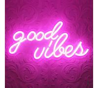 DECANIT Good Vibes Lampe LED 3D esthétique pour décoration murale, chambre, dortoir universitaire, studio, veilleuse 3D alimentée par USB pour cadeau d'anniversaire, fond de fête, 40,6 x 21,6 cm (rose