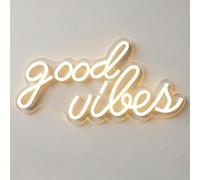 DECANIT Good Vibes Panneau néon pour décoration murale, alimenté par une lumière néon USB pour décoration de chambre à coucher, blanc chaud, 40,9 x 21,1 x 1,5 cm